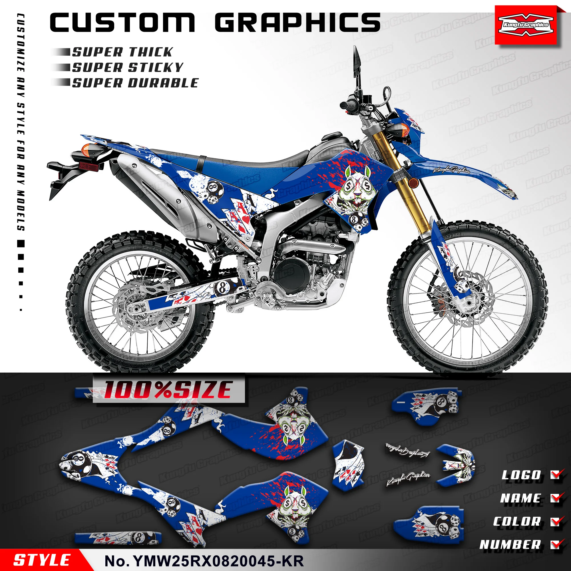 

KUNGFU GRAPHICS Adhesive Sticker Wrap Sticker Kit for Yamaha WR250R WR250X 2008-2020, YMW25RX0820045-KR