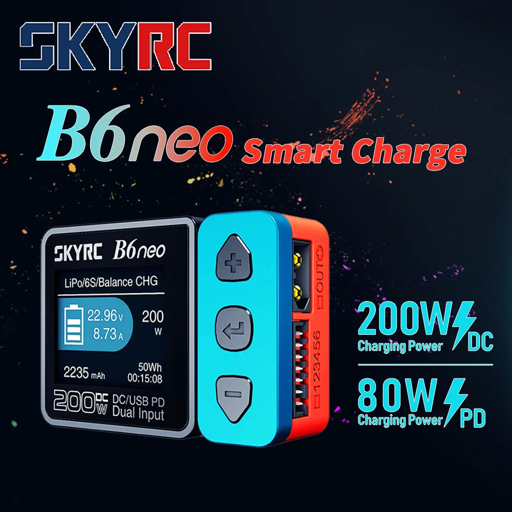 SKYRC B6neo Smart Balance Charger LiPo Battery Charger DC 200W PD 80W Input for RC Model Car Ship Boat Airplane