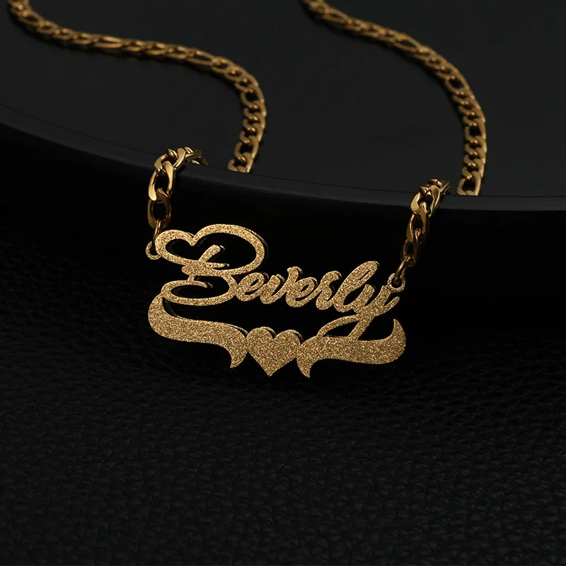 Lateefah Fashion Stainless Steel Double-layer Flower Heart Custom Name Cut Frosted Necklace