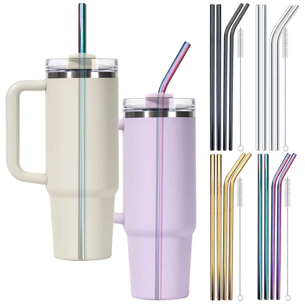 Reusable Metal Drinking Straight Bent Straws Portable Stainless Steel Travel Straw with Cleaning Brush 40oz Watercup Accessories