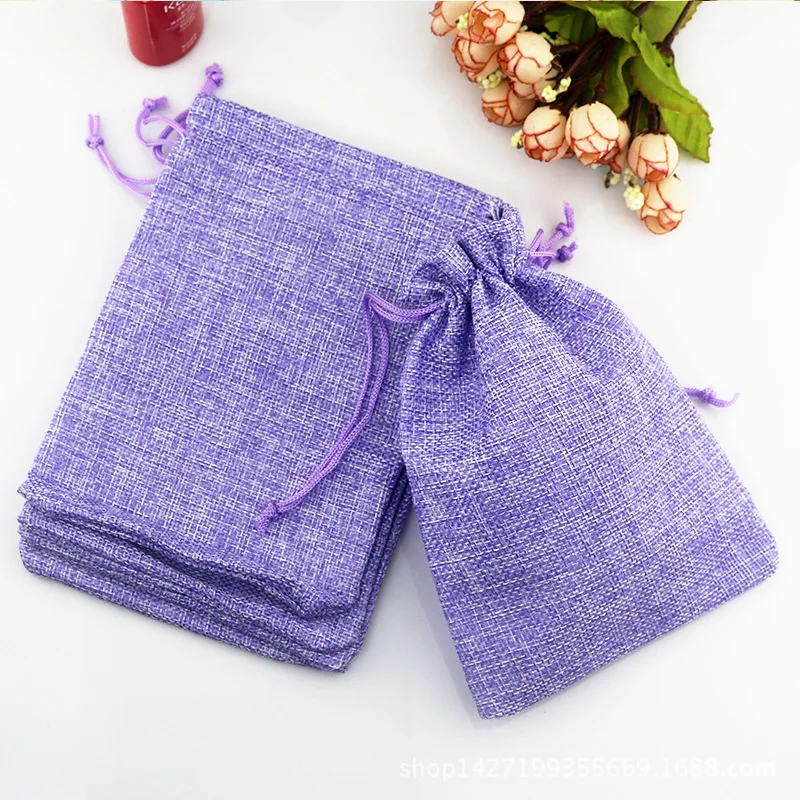 Hot 50 Pcs/Lot 7*9cm Khaki Color Natural Burlap Linen Jewelry Travel Storage Pouch Mini Candy Jute Packing Bags for Gift Bag image 3