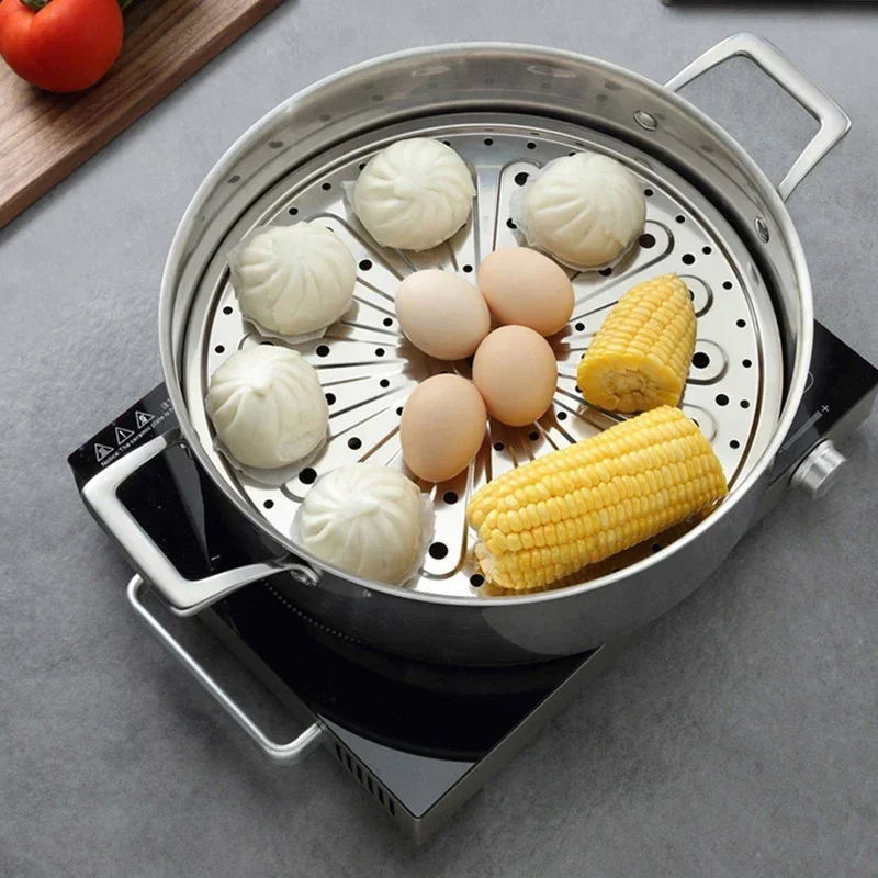 304 Stainless Steel Round Steamer Rack Insert Stock Pot Steaming Tray Kitchenware Cooking Steamer Compartment Steaming Plate