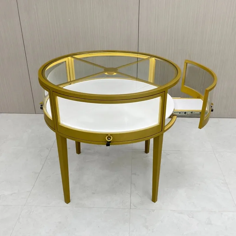 Stainless steel round cabinet jewelry display gold jade jade glass high-end luxury display cabinet