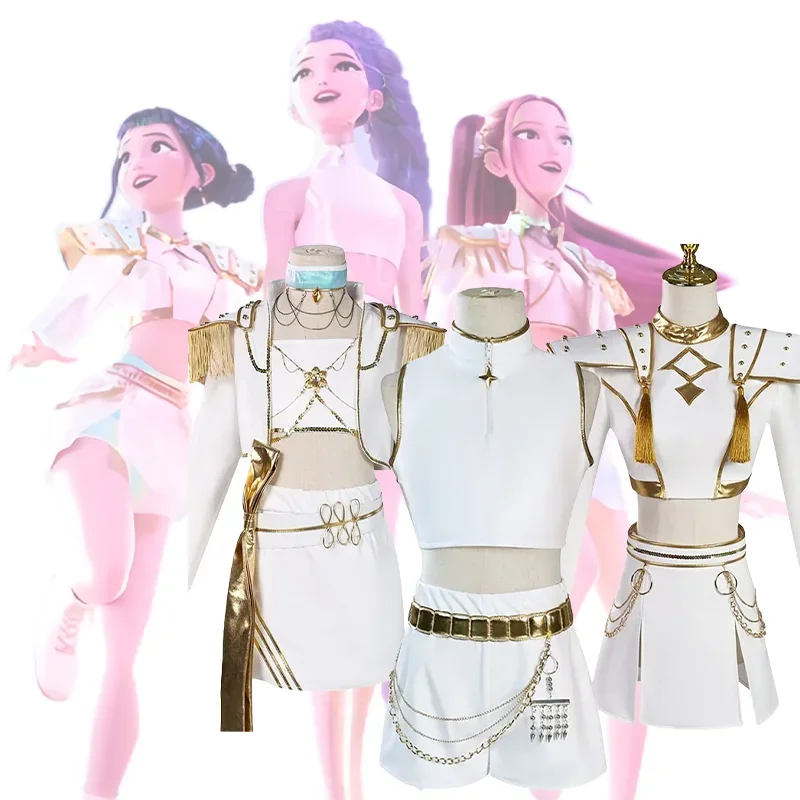 

Rumi Zoey Mira Cosplay KPop Demon Cosplay Hunters Costume White Uniform Set Sparkle Outfit For Women Halloween Role Play Party