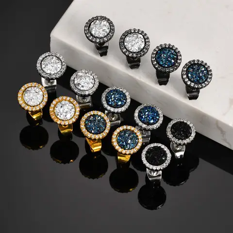 Hiphop Broken Zircon Stud Earrings for Men Boys,Anti Allergy Round Small Metal Earrings,Rock Punk Jewelry Gifts