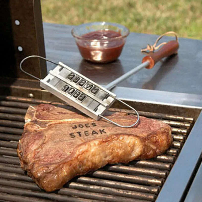 Barbecue Tool 55 English Letters Spellable Name Barbecue Soldering Iron Wooden Handle Steak BBQ Tool  Easy To Clean For Parties