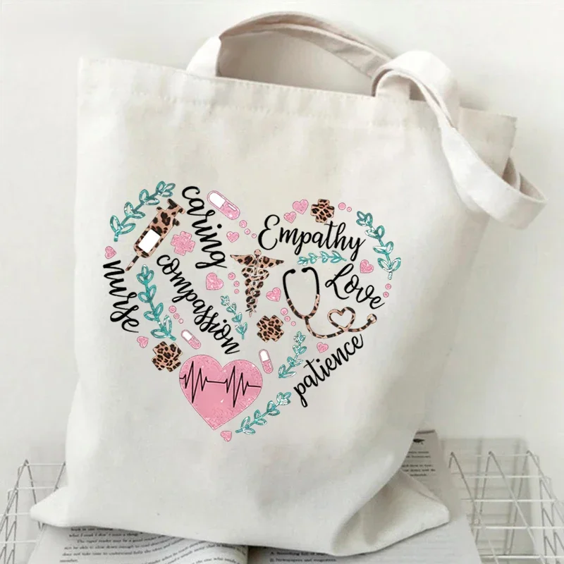 Medical Equipment Heart Shoulder Bag Women Men Nurse Letter Heartbeat Pattern Tote Bags Large-capacity Medical Symbols Handbag