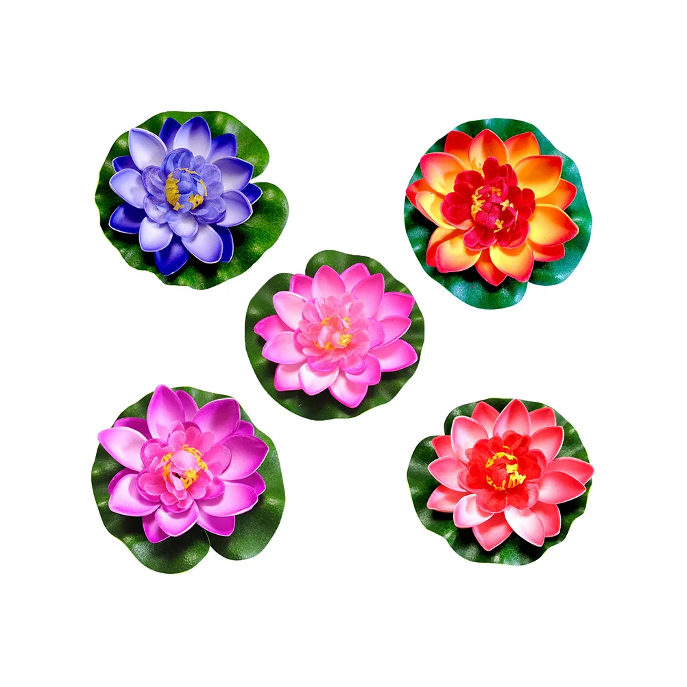 

5 Pcs Lotus Flowers Pool Decorative Props 10cm Purple Red Pink EVA Floating Decor Pool Fish Tank Garden Home