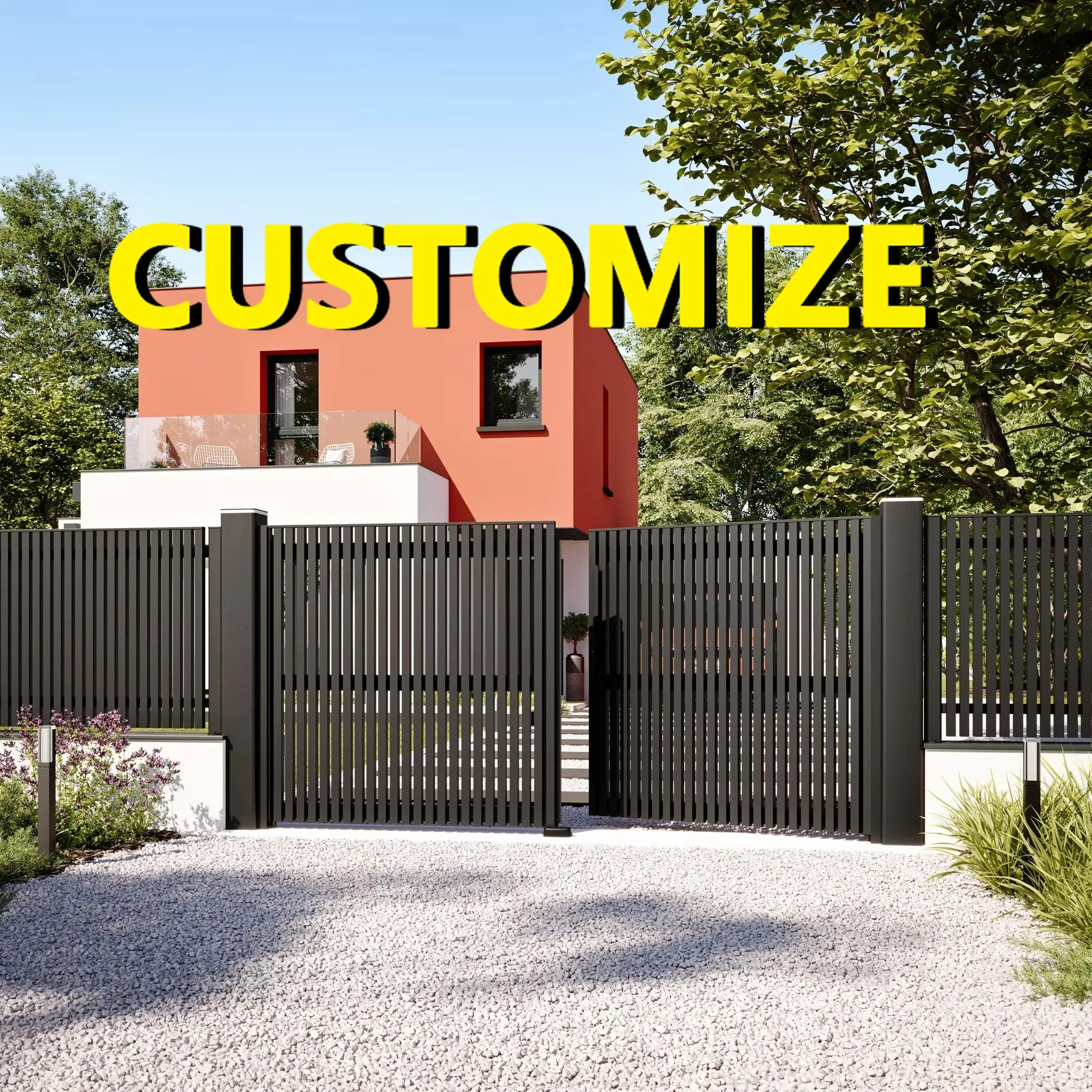 Any Size Custom Aluminum Heavy Duty Sliding Gate Villa Entrance Security Privacy Waterproof Rustproof Durable Automatic