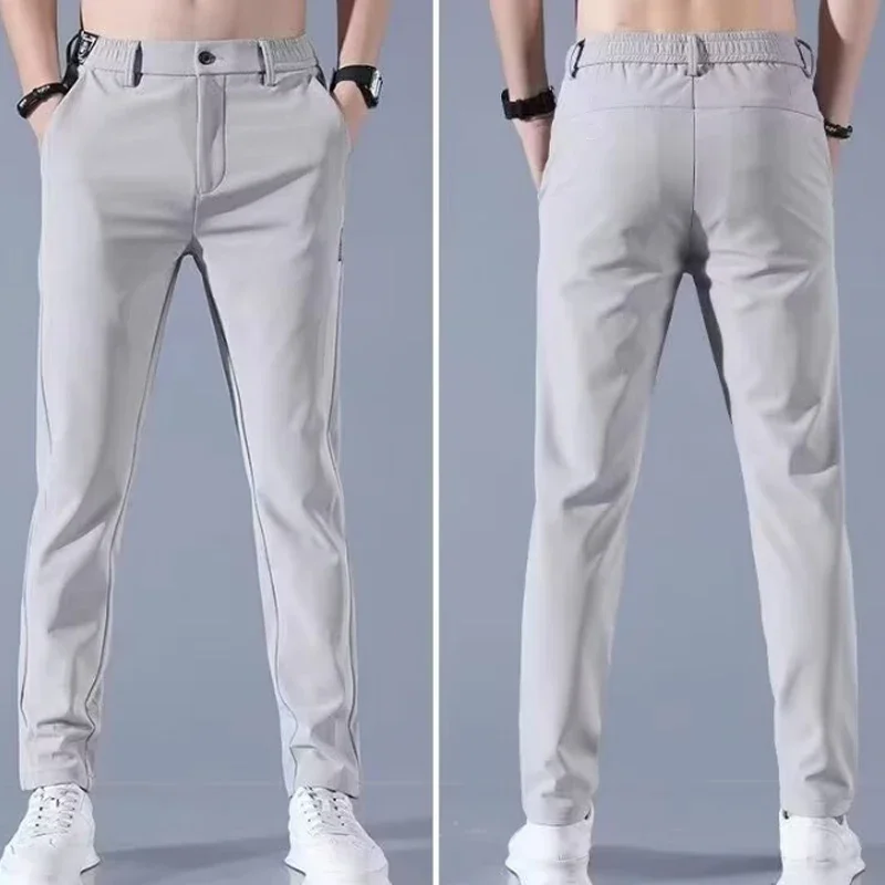 Summer and autumn men's casual pants, high-end solid color casual trousers, straight leg slim pants, simple and elastic