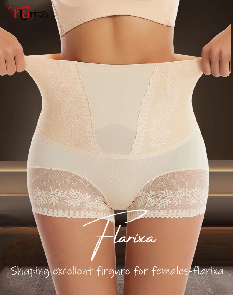 Flarixa Seamless Underwear Women High Waist Shaping Panties Tummy Control Lace Underpants Slimming Postpartum Hip Lift Pants