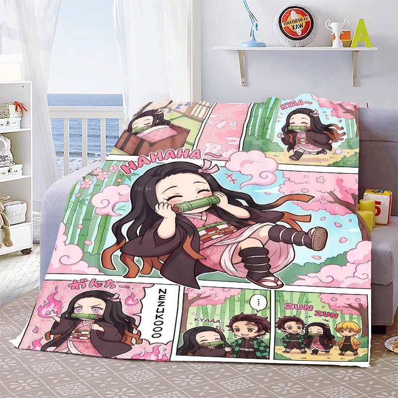 Nezuko Kamado Flannel Blanket Throw Soft Warm Lightweight Cozy Blanket for Sofa Bed Home Decor -QJY