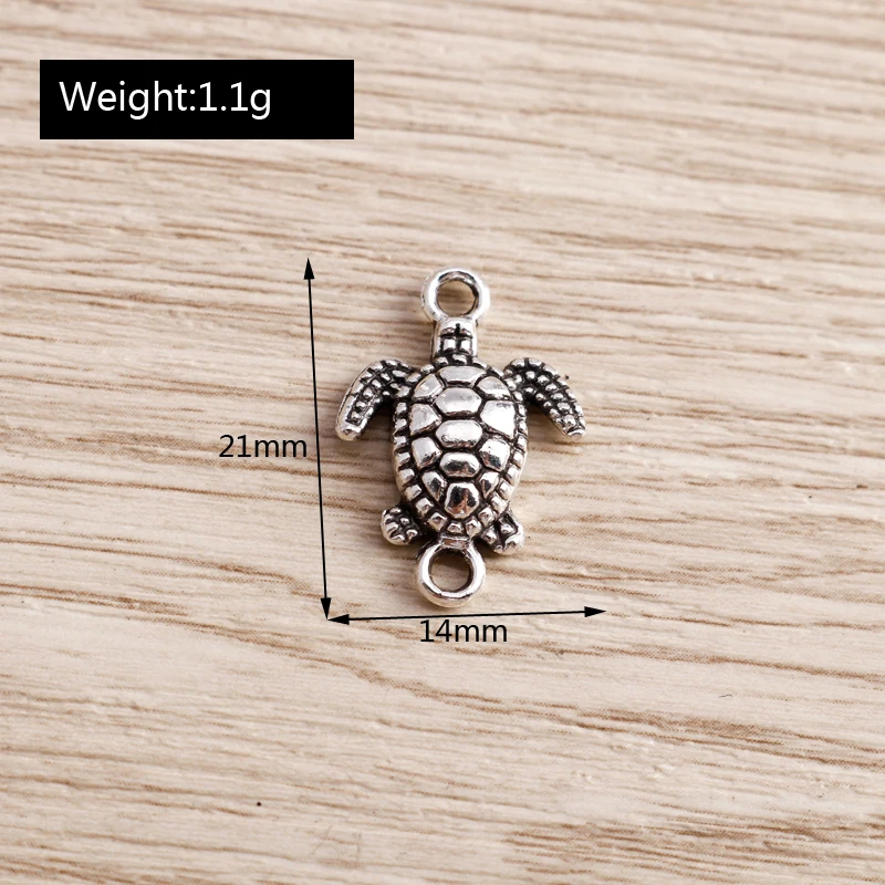 Tusember 20 Stück 14*21mm Schildkröten-Anhänger Tibetisch Silberfarben Schildkröten-Charms DIY Handgemachtes Antik-Schmuckzubehör – Detail 2