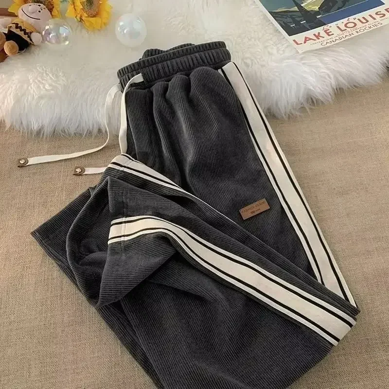 Corduroy Pants for Working Men Autumn and Winter Loose Fleece-lined Straight Fashion Sports Casual Wear-Resistant Trousers