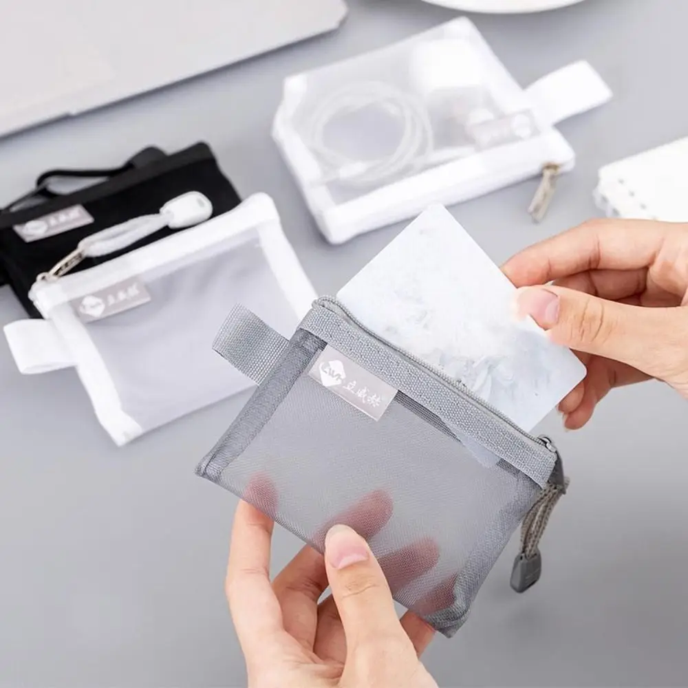 Fashion Breathable Square Mesh Storage Pouch Lightweight Mini Wash Bag Key Bags Large Capacity Mini Zipper Coin Purse