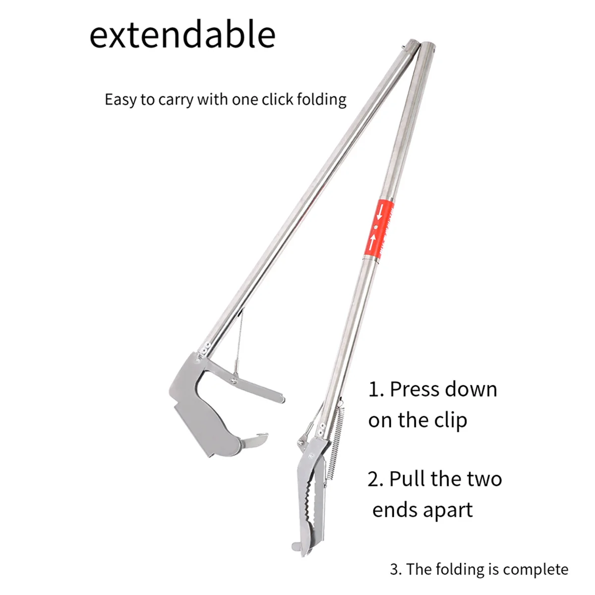 Multipurpose Foldable Snake Catcher Tongs Stainless Steel Wide Jaw Reptile Rattlesnake Pick-Up Handling Tool Curved