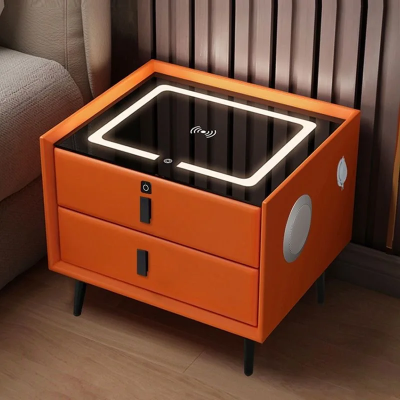 طاولة بجانب السرير ذكية حديثة مع درجين ولوح رأسي متعدد الوظائف مع ضوء لمس وشحن لاسلكي وUSB #4