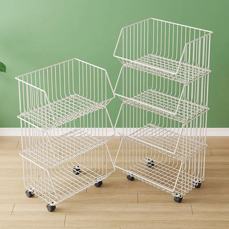

Kitchen Storage Ra Stand Vegetable Basket Multi-Functional Small Cart Carbon Steel Simple Modern No-Drilling Required