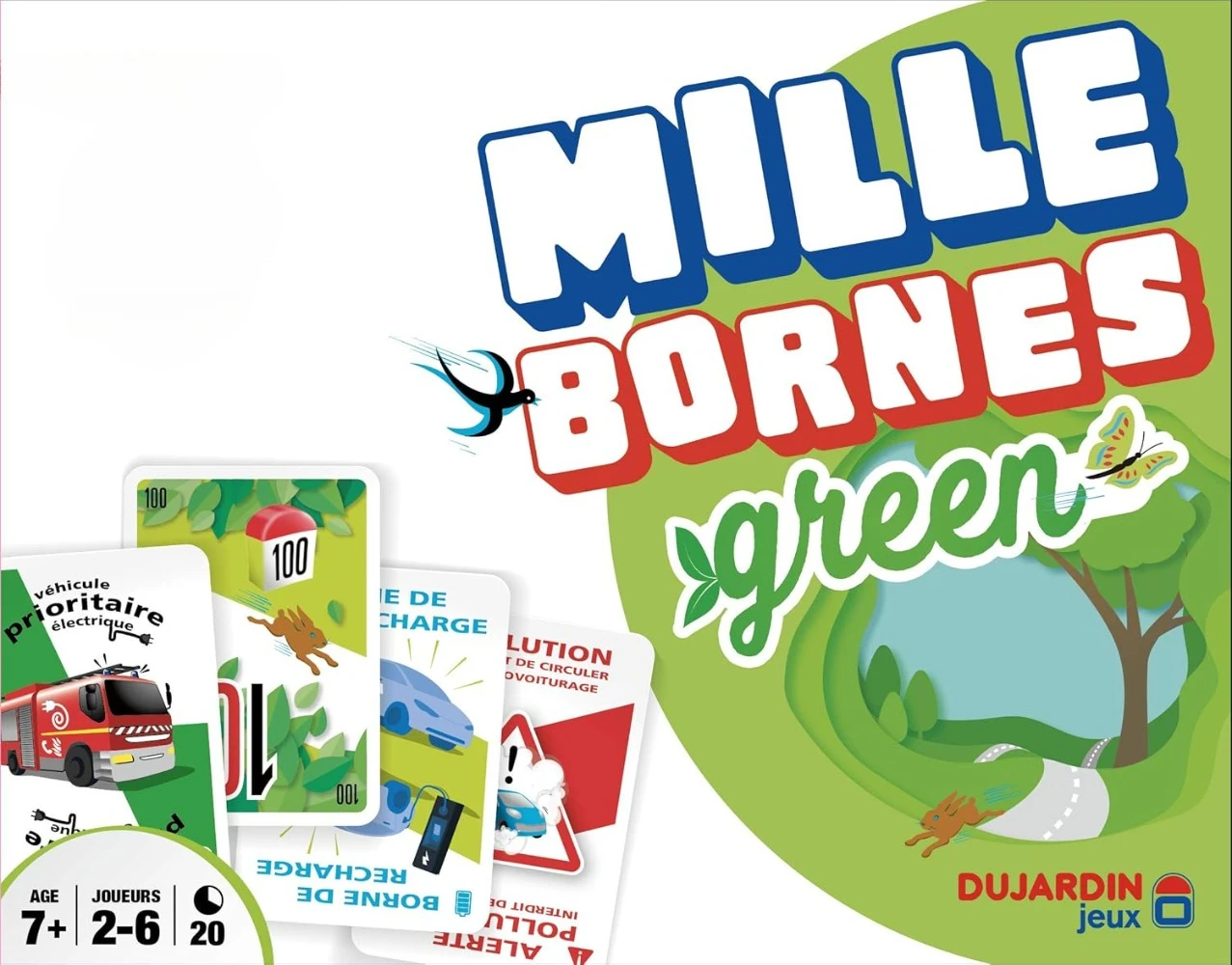 Dujardin – Mille Bornes Green – Jeu de société – Jeu de cartes – Atteignez les 1000 bornes en premier – A jouer en Famille