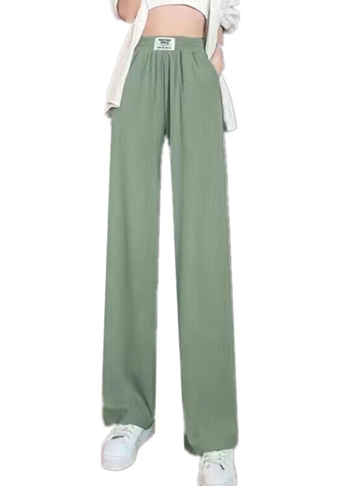 een Silk Wide Leg Pants Women's Summer Thin Straight Cut High Waist Drapey Slim Fit Casual Trousers Faionable plus Size