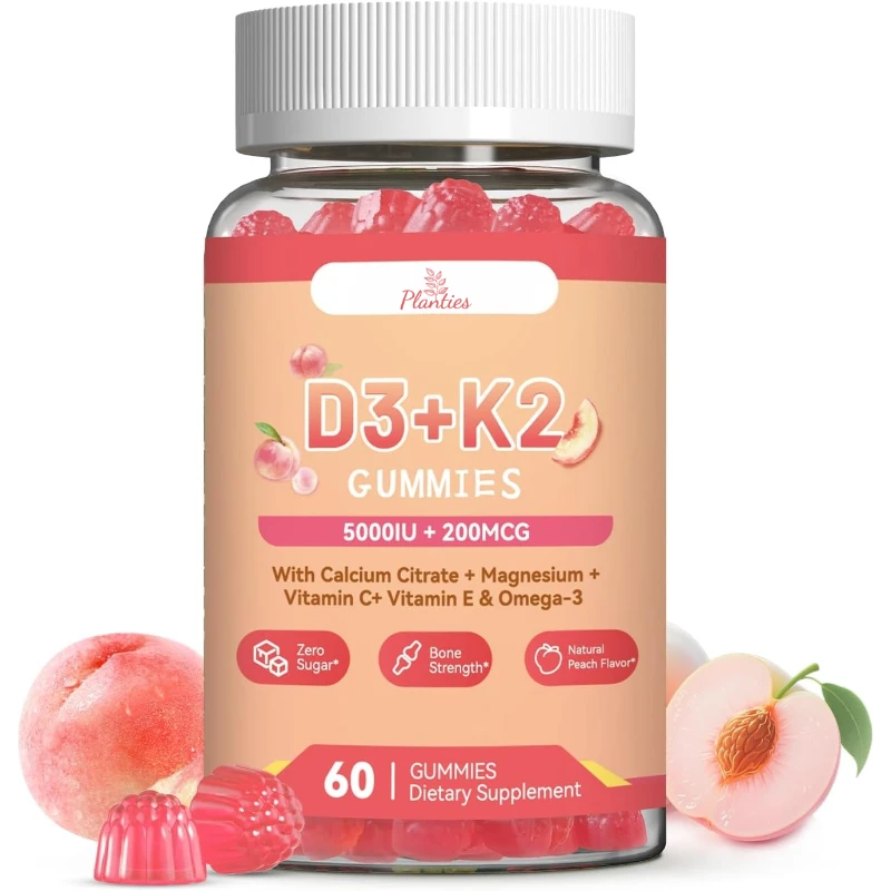 

Vitamin D3 K2 Gummies Contain 5000IU D3, 200mcg K2600mg Calcium - Bone and Immune Health Support