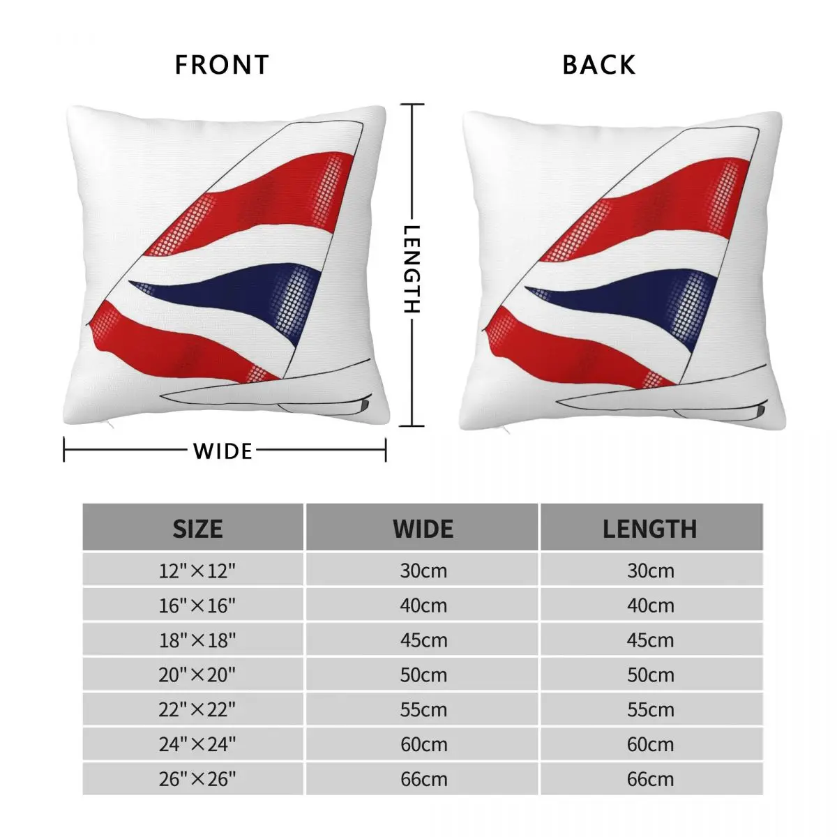 Aircraft Union Flag Tale Livery Square Pillowcase Polyester Linen Velvet Pattern Zip Decor Pillow Case Car Cushion Cover 45x45