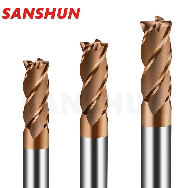 TGR-HRC55 Alloy Coating 4 Flute Tungsten Steel Carbide Flat Bottom Milling Cutter CNC Mechanical Machin Special End Mill Tools