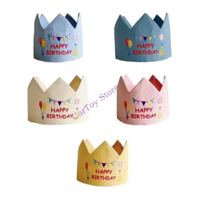 

Soft Cloth Fabric Baby Birthday Crowned Lightweight Comfortable Design Embroidered Celebration Hat for Infants Toddlers