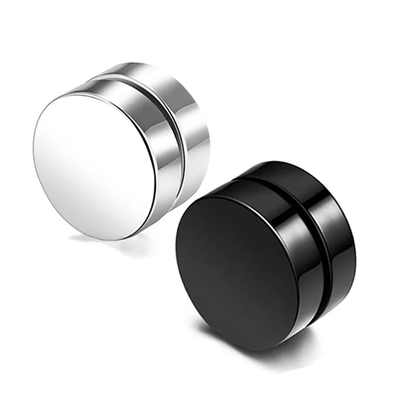Classic 6/8/10 mm Double Side Black Magnet Round Circle Punk 316L Stainless Steel Stud Earrings for Women Men Magnetic Ear Studs image 2