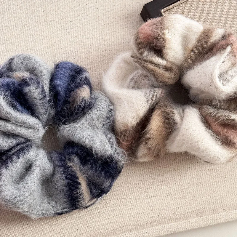 Set aus Grobstrick-Haargummis - Warme Flauschige Haarbänder mit Kontrastbesatz |   Niedliche Winter-Accessoires Haarschmuck für Frauen