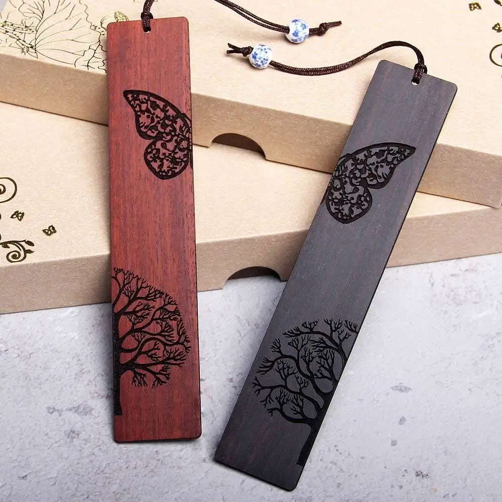 Chinese Style Ebony Bookmark High Quality Sandalwood Book Clip Carving Wooden Book Mark Vintage Pagination Mark Reading Tools