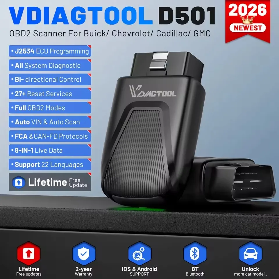 

Беспроводной диагностический инструмент VDIAGTOOL D501 с Bluetooth для автомобилей GM, полная диагностика системы, двунаправленный OBD2 сканер J2534, 28+ функций сброса.