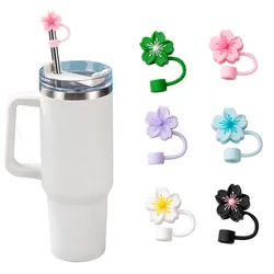 Begonia Flower Straw Cover Caps Silicone Straw Tips Lid 10mm 0.4in Reusable Dust-Proof Straw Topper For Stanleys Cup Party Decor