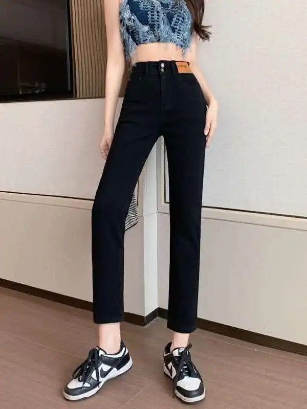 

Ele High Waist Slim Fit Women's Jeans Faion Spice Girl Trendy Cleanfit Sle Mid-aged plus Size Medium Elastici Bla PU