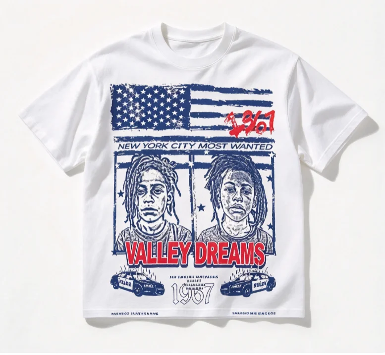 2026 new Vintage Mugshot Portrait With American Flag Graphic T Shirt Unisex Black Short Sleeve Streetwear Casual Loose Daily Top