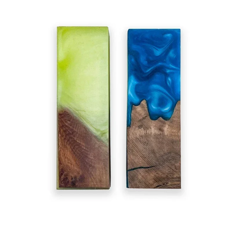 Resin Mixed Burl Wood Blank Stabilized Wood Handle Material for DIY Japanese Kitchen Knife Handle Craft 105X34X27MM