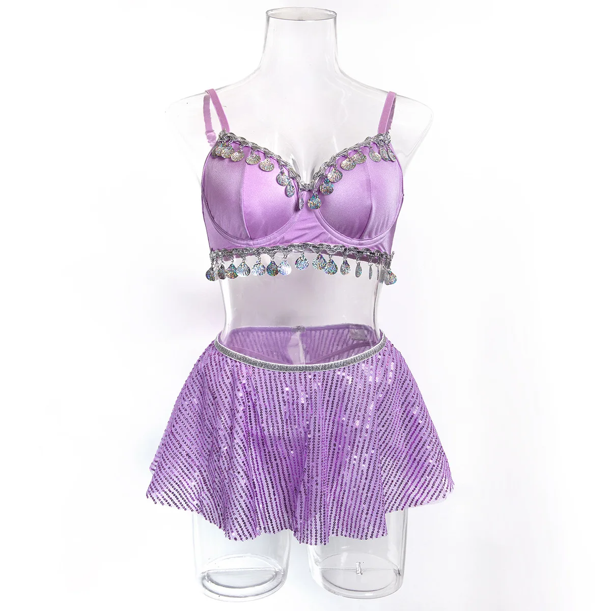 

Shell Dancing Sequins Dress Up Sexy Skirt Lingerie Three-Piece Women's