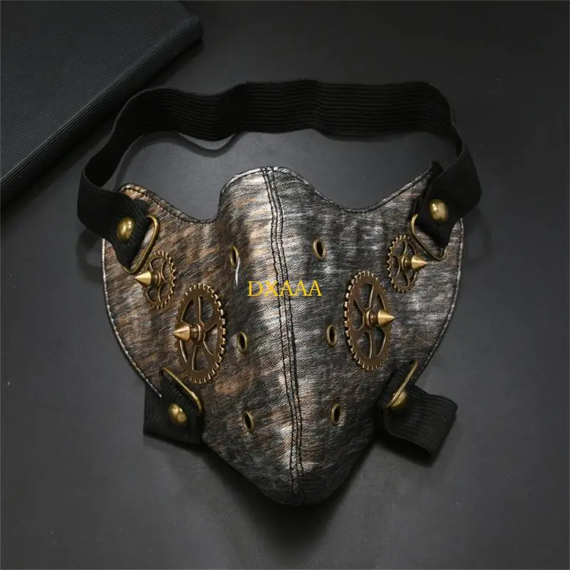 DXAA Steampunk 스타일 남자 마스크 PU 가죽 할로윈 마스크 고딕 파티 액세서리 유니버설 맞는 의상 사진 소품
