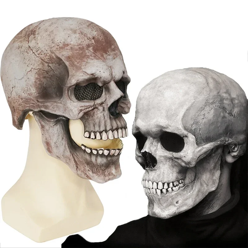 Halloween Horror Skull Mask 3D Full Head Scary Skeleton Masks Mouth Movable Jaw Carnival Party Cosplay Costume Creepy Props