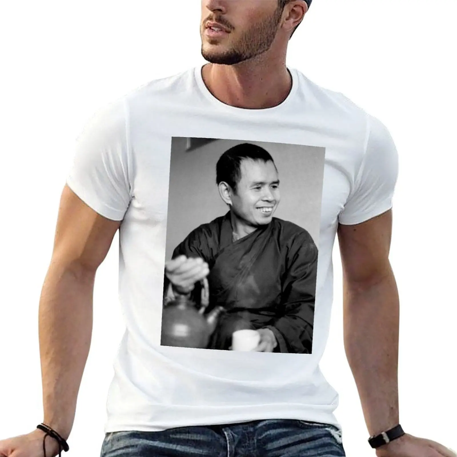 Camiseta thich nhat hanh masculina de algodão, camisetas engraçadas de algodão, camisetas masculinas gráficas