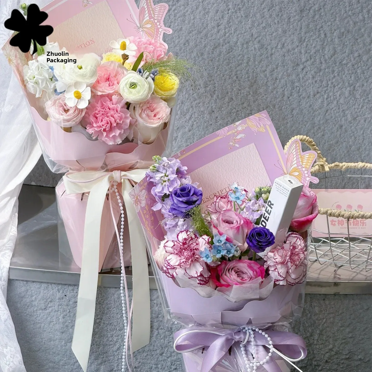 Handmade Flower Bouquet Wrapping Paper One-Piece Simple Convenient Goddess Flower Message Tool Creative Pattern Short Sleeve ...