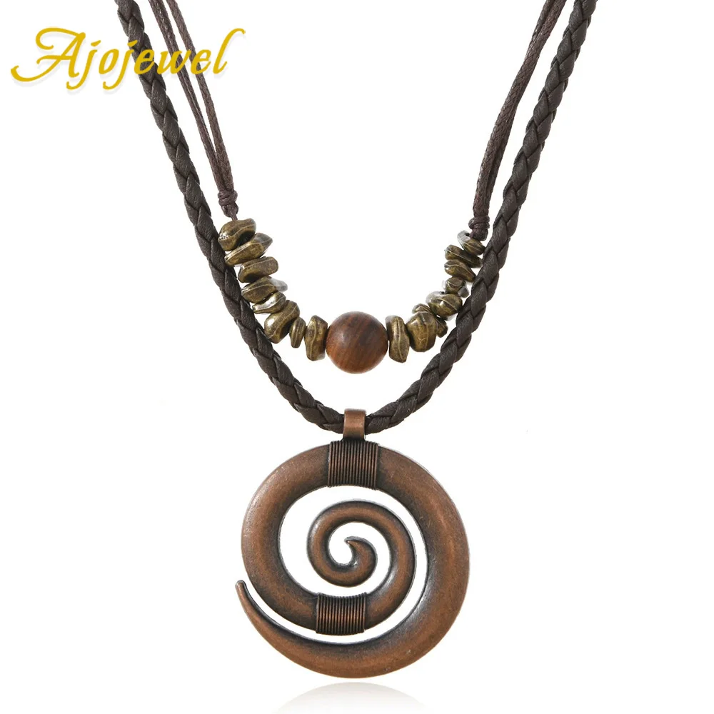 

Ajojewel Wood Beads Bohemian Beach Women's Leather Necklace Sets With Tornado Pendant Jewelry Vintage