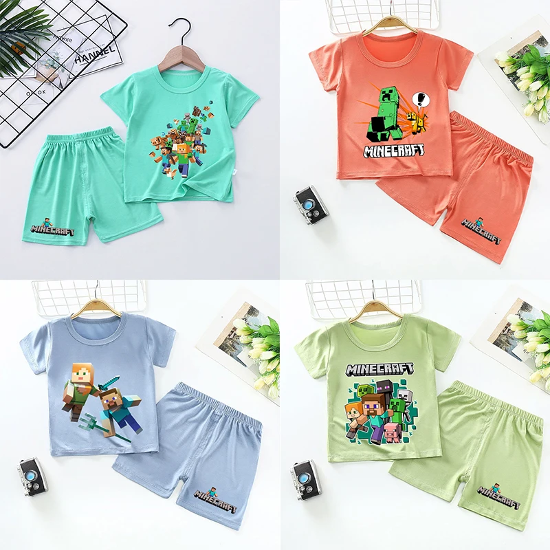 Conjunto de Pijama de Verano de Minecraft, Lindo Pijama de Anime y Dibujos Animados, 2 Piezas, Ropa de Dormir a la Moda, Pantalones de Manga Corta, Ropa de Estar por Casa, Regalo 2026