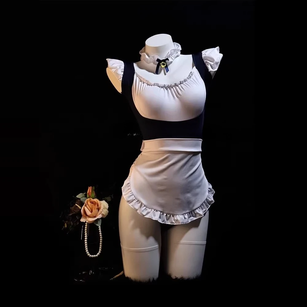 

2025 New Milk Foam Coffee Cute Maid Suit Pure Lust Sexy Nightdress with Chest Pad Cos Uniform