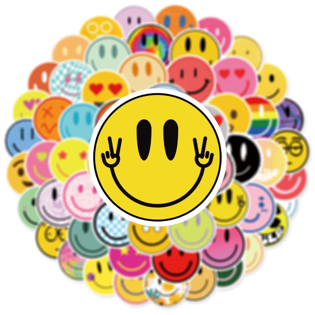 63 قطعة من ملصقات الكتابة على الجدران اللطيفة Smile Emoji - شارات مقاومة للماء بتصميم فريدة من نوعها للأكواب والهواتف (متجر Anime Worlds)