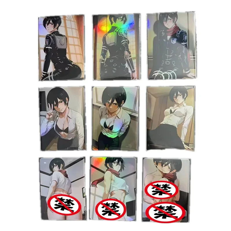 9Pcs/set Homemade Anime Cards ACG Attack on Titan Mikasa Ackerman Sexy Nude Cards DIY Toy Gift Game Collection Card