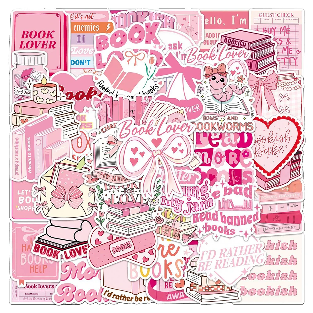 

10/30/50pcs Pink Bookish Graffiti Stickers Funny Cartoon Reading Decals Waterproof DIY Guitar Diary Phone Laptop Sticker Packing