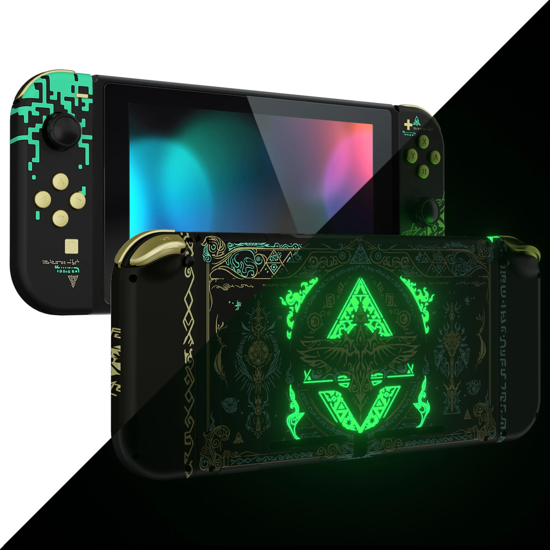 Obudowa kontrolera eXtremeRate z tylną płytką konsoli z pełnym zestawem przycisków do Nintendo Switch - świecąca w ciemności - Totem of Kingdom — zdjęcie produktu 4