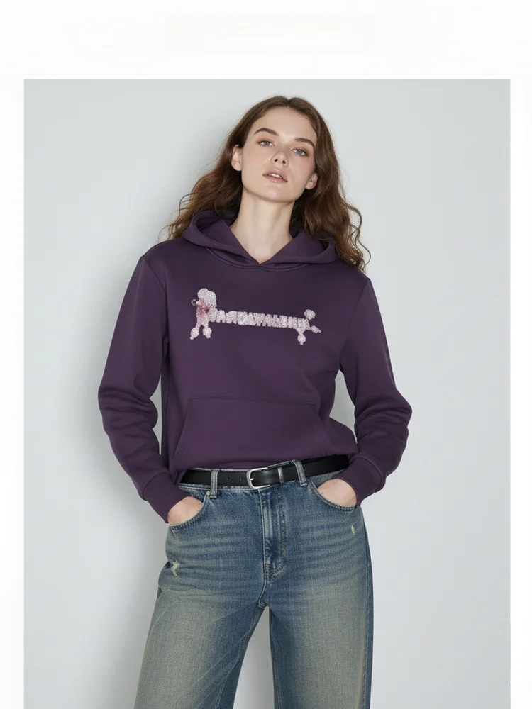 

Новая осенняя толстовка 2025 года с принтом в горошек и щенком, повседневная женская свободная толстовка в американском ретро-стиле, универсальный уличный топ, удлиненный рукав