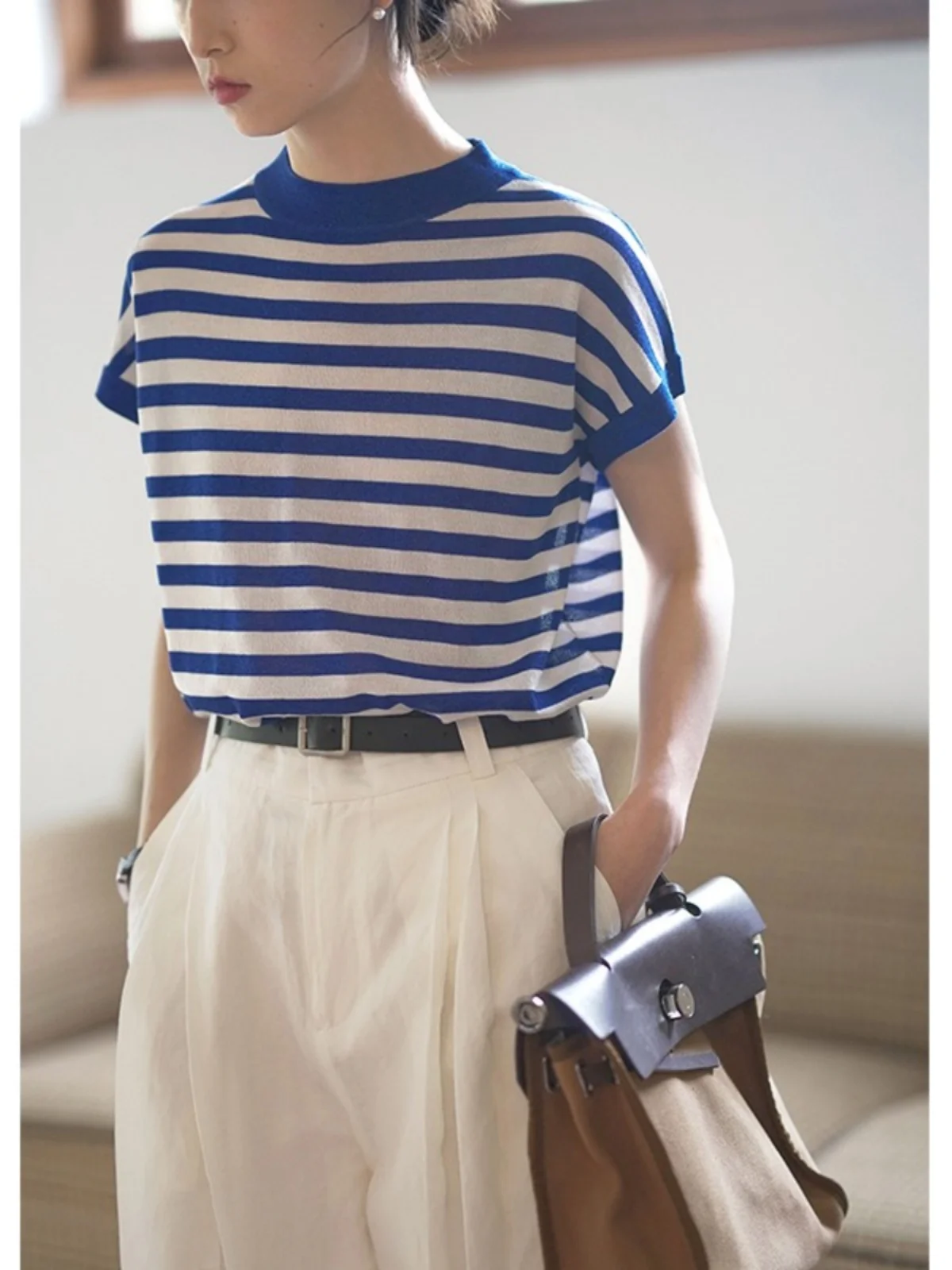 French Style Red White Striped T-shirt Women Summer O-Neck Short Sleeves Contrasting Colors Knitwear Fashion Vintage Tops